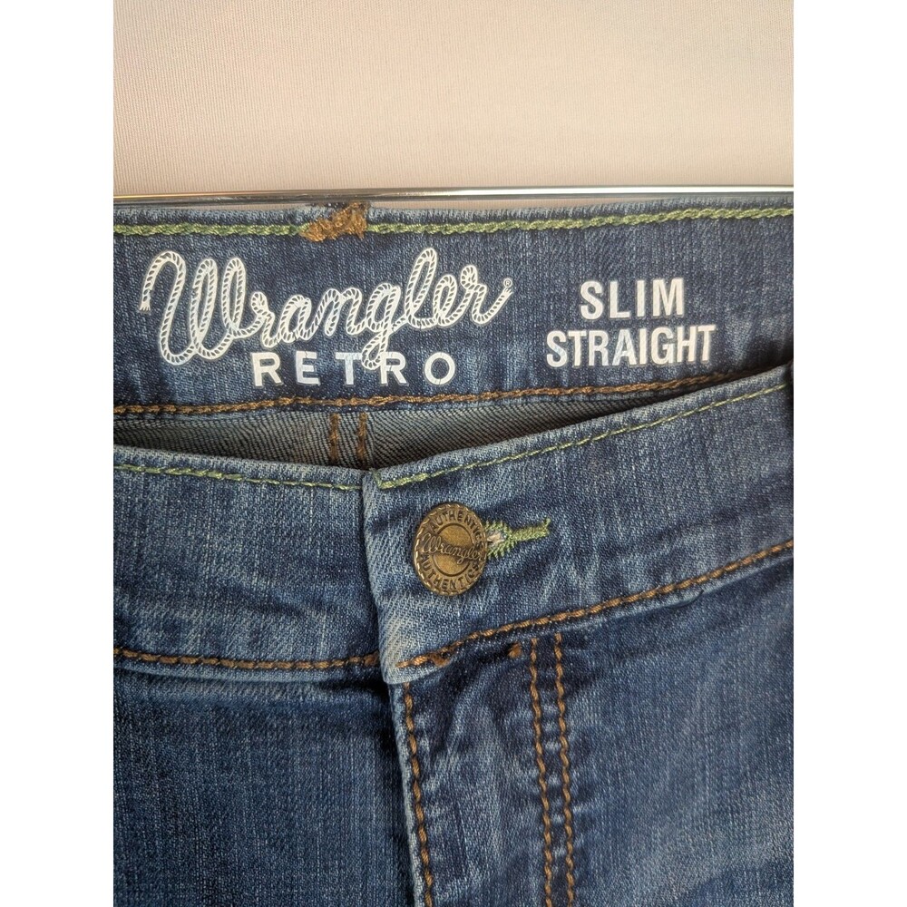 Wrangler Retro Jeans Slim Straight Mens 38x32 Western Medium Wash Stretch - Picture 5 of 13